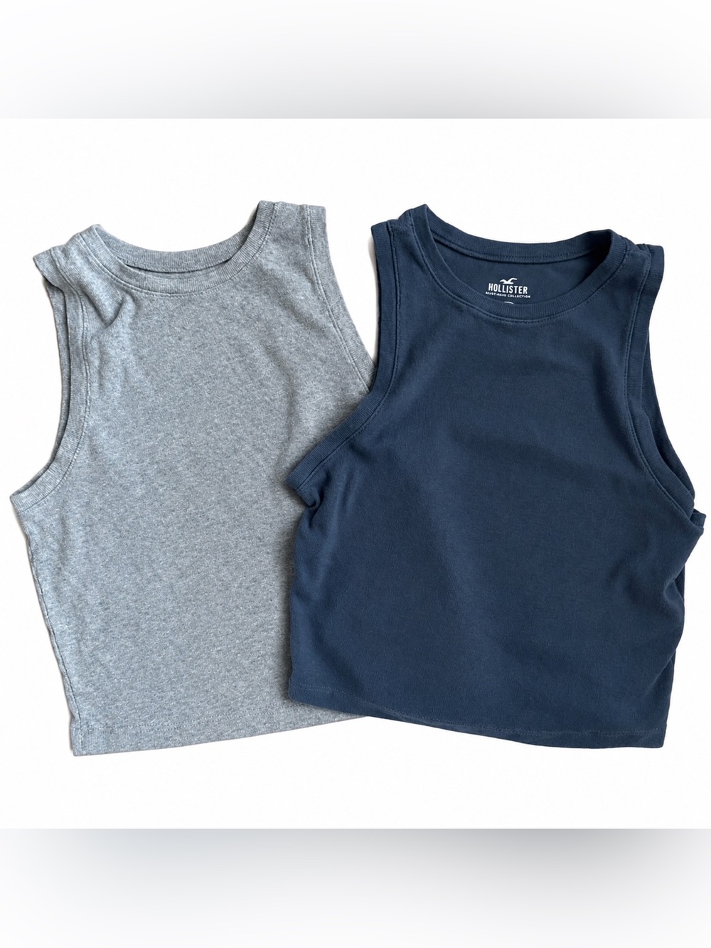 Hollister Must-Have High Neck Ribbed Tank Tops Size L Gray Navy 2 Pack